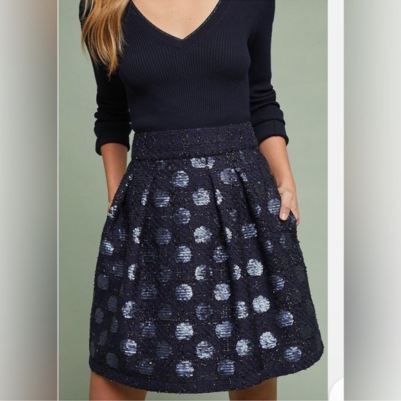 Anthropologie Eva Franco Tweed Navy Sequin Dot Mini Skirt Size 6 Cocktail Glam
